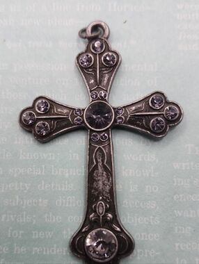 Crystal Accent Vintage-Style Cross Pendant in With Amethyst Gemstones